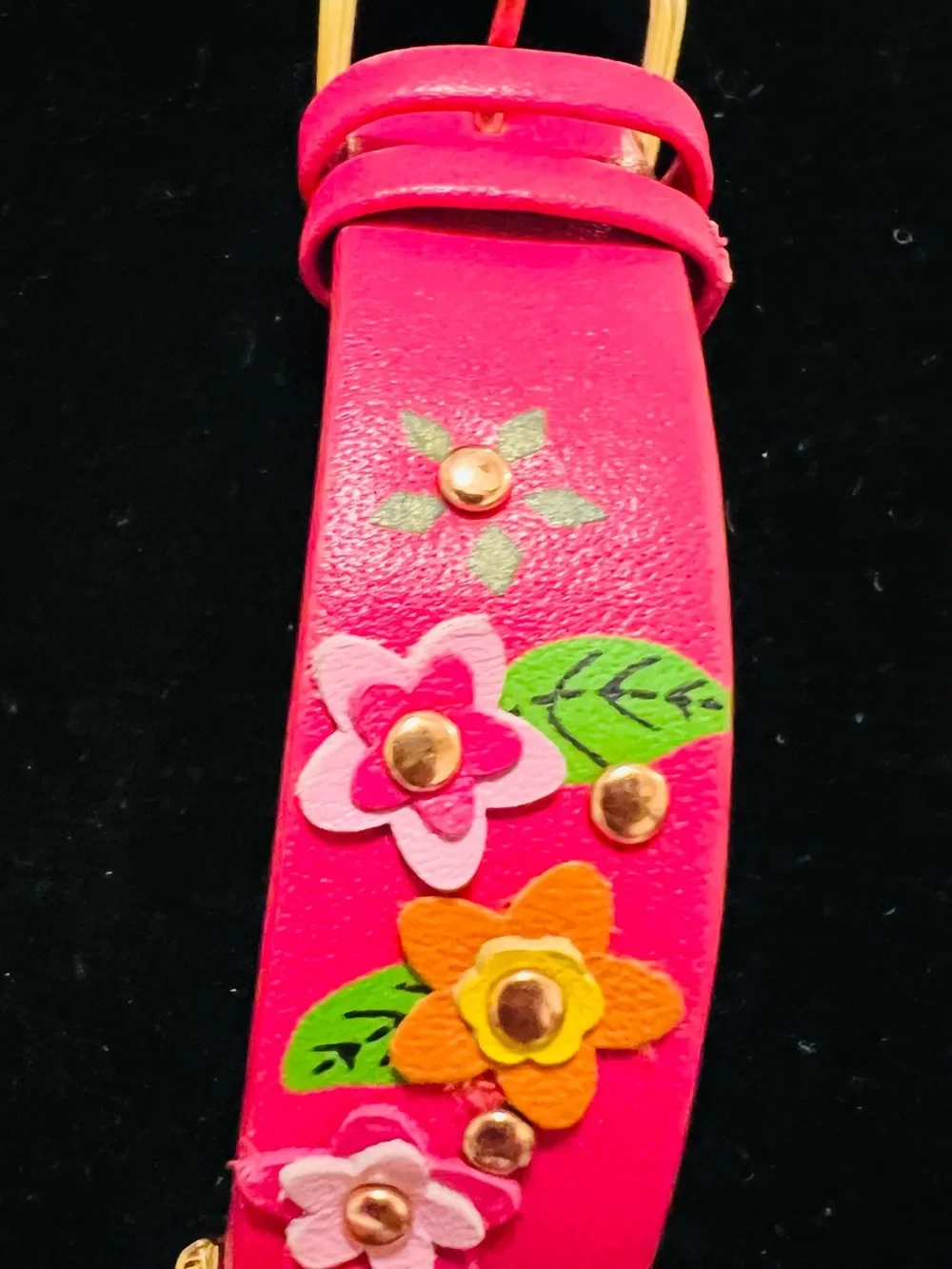 Betsey Johnson Pink Floral Leather Strap Watch with Gold-Tone Case.    EUC